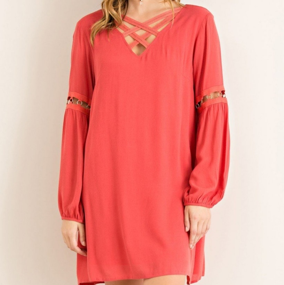 Marsala Long Sleeve Dress With Cutout Details